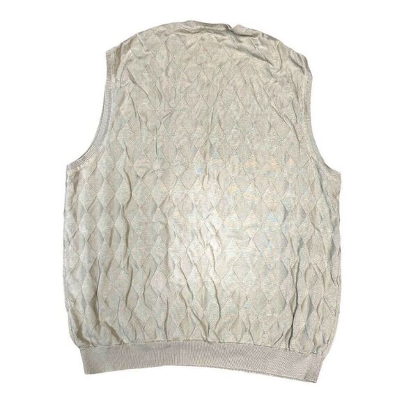 Izod Mens L Beige Mercerized Cotton Sleeveless Argyle Sweater Vest Argyle Golf - Picture 3 of 4